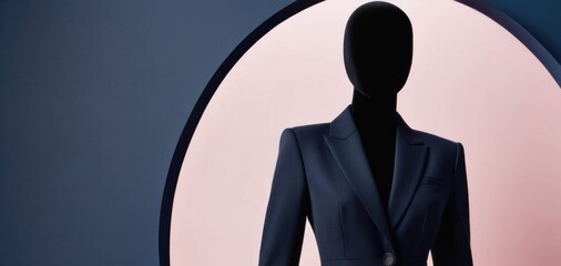 mannequin in navy suit with empty space for text, fashion concept