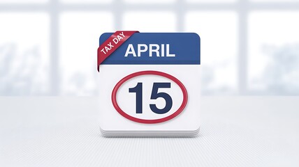 A calendar icon prominently displays April 15 and a red TAX DAY ribbon in a bright minimalist room