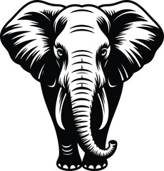 Majestic elephant head in bold black and white illustration