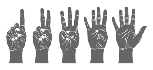 Hand Counting Gesture Finger Sign Numbers One Two Three Four Five Vector Illustration