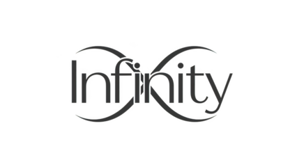 Infinity symbol text logo with a dark background word