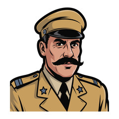 Vintage cartoon police officer with mustache in uniform