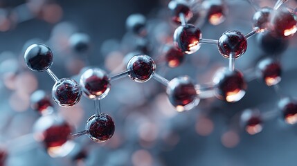 3D rendered, close-up abstract depiction of a molecule-like structure with glowing spheres and lines