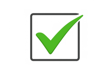 Green check mark in checkbox symbol representing approval, success, completion, voting, and agreement with transparent background