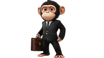 Chimpanzee Business Professional: A charming chimpanzee dressed in a tailored suit and tie stands confidently, briefcase in hand, symbolizing professionalism and ambition.