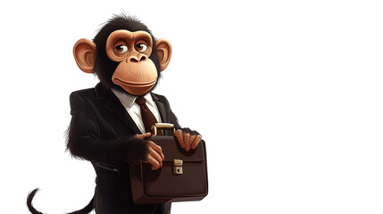 Business Chimp: A smartly dressed chimpanzee, exuding professionalism and holding a briefcase, stands ready for success in a world of business and ambition. 