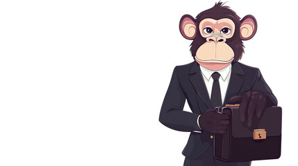 Business Ape in a Suit: A sophisticated ape, impeccably dressed in a business suit, confidently holds a briefcase. It's a striking image that blends the worlds of business and the animal kingdom. 