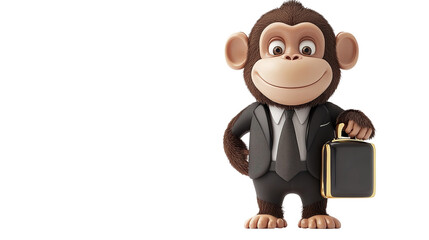 Business Monkey: An anthropomorphic monkey in a business suit holding a briefcase. This cheerful character embodies professionalism with a playful twist, ready to take on the corporate world.