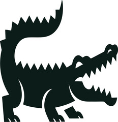 Fierce black crocodile silhouette with open jaws