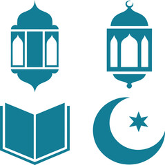 Islamic symbols lanterns crescent moon star book