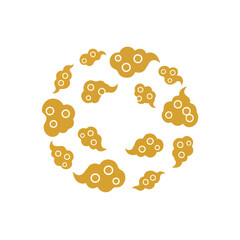 Stylized golden auspicious clouds with decorative white patterns form a harmonious circular design, embodying traditional East Asian cultural aesthetics and a sense of calm serenity