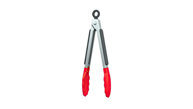 Red and Silver Kitchen Tongs with Hanging Loop