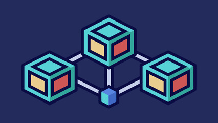 Fototapeta premium Vector icon of three interconnected blocks forming a chain, representing blockchain technology.