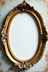 Gilded oval frame, distressed details, antique look, round, oval