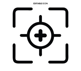 Obraz premium Black and white icon depicting a camera viewfinder with a crosshair targeting symbol inside