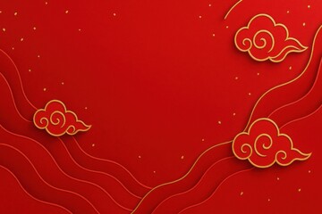 Chinese New Year Red Cloud Background with Elegant Golden Accents