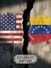 Flag of USA and Venezuela painted on a concrete wall