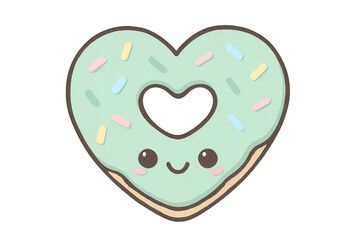 Obraz premium Kawaii heart donut with mint frosting and sprinkles