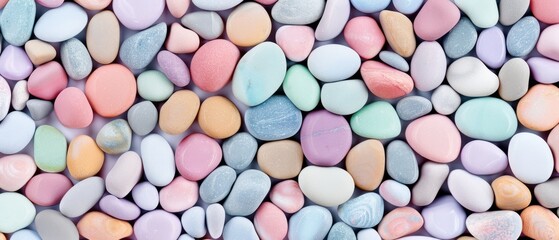 Multicolored Round Pebbles Pattern Background Featuring Smooth Small Stones Creating a Natural Yet Modern Texture for Decorative Wallpaper.