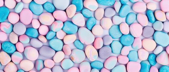 Multicolored Round Pebbles Pattern Background Featuring Smooth Small Stones Creating a Natural Yet Modern Texture for Decorative Wallpaper.