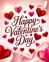 Happy Valentines Day Card with Hearts and Sparkles Valentine Greeting