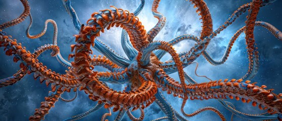 Alien planet life orange blue Kraken arms science fiction wallpaper.