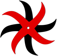 Abstract black and red pinwheel graphic a stylized swirling vortex design element for motion or energy concepts isolated on white background