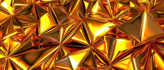 Luxury Abstract Gold Triangle Texture with Metallic Gloss and Crystal Refraction Creating a Futuristic Geometric Surface for Elegant Modern Design and Premium Wallpaper Backgrounds.
