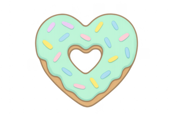 Iced heart donut with sprinkles on transparent background