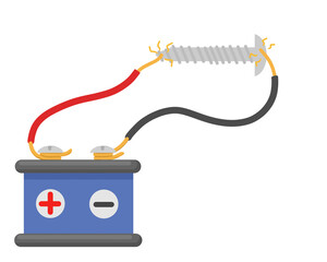Battery Connected to Metal Screw with Wires
