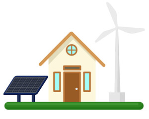 Small Eco House with Solar Panel and Windmill