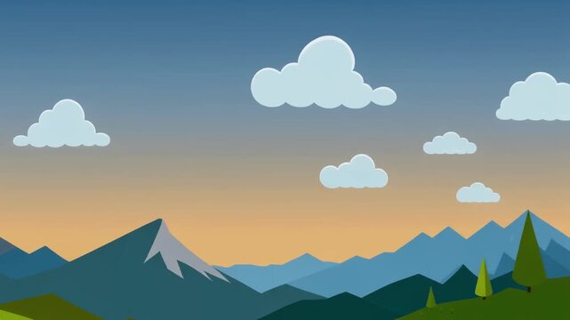 An eye-pleasing illustration of a scenic mountain landscape with clouds and sky