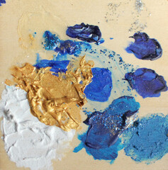 Blue Gold and White Paint on Wood I