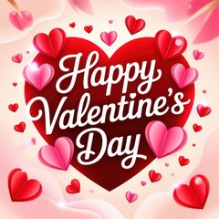 Happy Valentines Day Card with Red Heart and Pink Hearts Greeting for Valentines Celebration