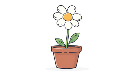 Blooming Delight: An illustrated daisy flower blooms in a clay pot, showcasing natural beauty and delicate simplicity.