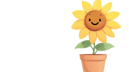 Smiling Sunflower in Pot: A charming illustration featuring a cheerful sunflower with a big smile, residing happily in its terracotta pot. Capturing the essence of joy and natural beauty.