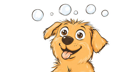 Whimsical Pawsitive Pup's Thought Bubbles: Capturing a charming illustration of a joyful dog with thought bubbles, conveying playful and imaginative thoughts.