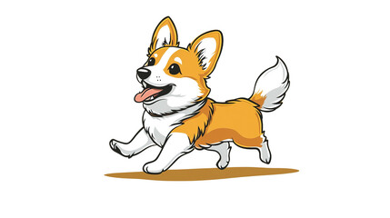Happy Corgi Running: A cheerful corgi dog is shown in mid-run, tongue playfully lolling, with a vibrant and energetic personality.