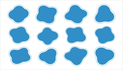 Blue cloud shapes with white outline on white background abstract
