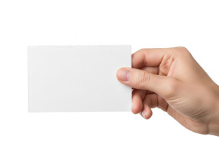 Obraz premium Hand holding blank card isolated on transparent background