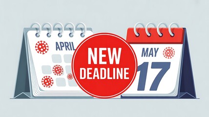 Illustration of a new deadline of May 17th shown with April calendar indicating virus concerns