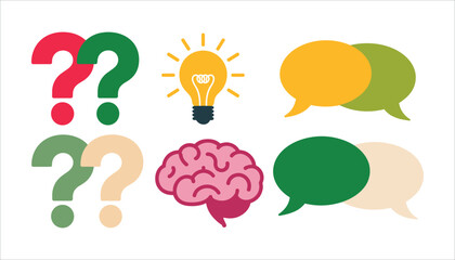 Colorful question marks light bulb brain speech bubbles colorful thinking