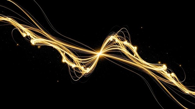Vibrant yellow light trails on black background with sparkling particles - Powered by Adobe