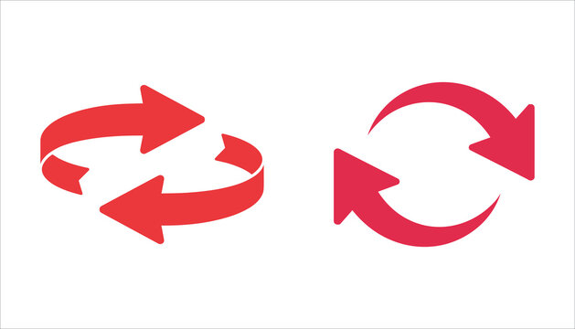 Red circular arrows on white background recycle swap