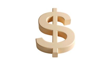 A rendered 3D beige dollar sign against a stark black backdrop