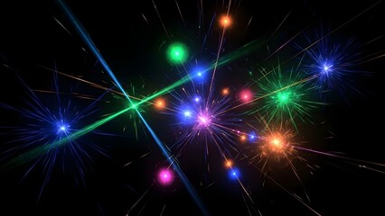 Vibrant multicolored lights and laser beams against a dark background