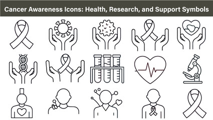 Cancer Awareness Icon Set Medical Support Research Vector Illustration