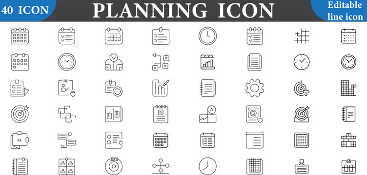 40 planning icon set editable line icon collection for business strategy and organization concepts