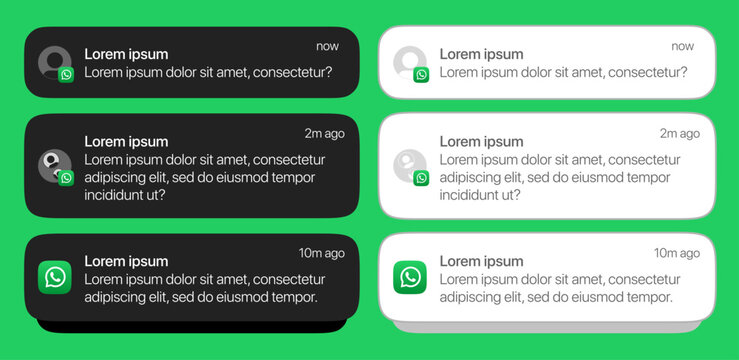 WhatsApp Notification UI Mockup for Mobile Messaging and Chat Alert Design
Light and Dark Mode WhatsApp Push Notification Interface for iOS and Android