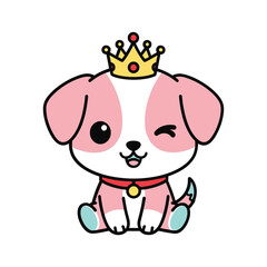 Adorable Pink Puppy with Crown Vector Illustration